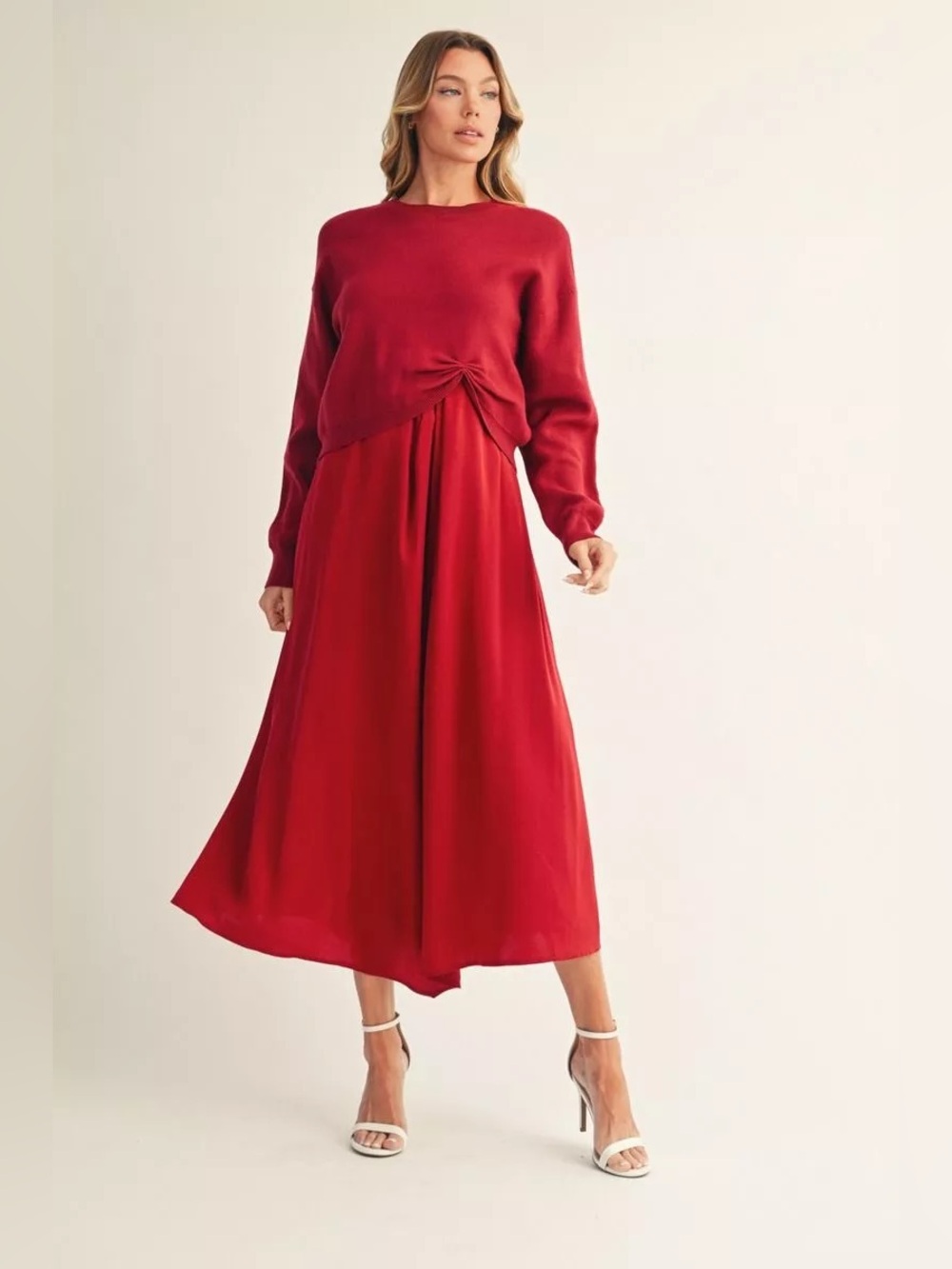Jodifl Burgundy Knot Accent Sweater soft texture drop shoulder NWOT small